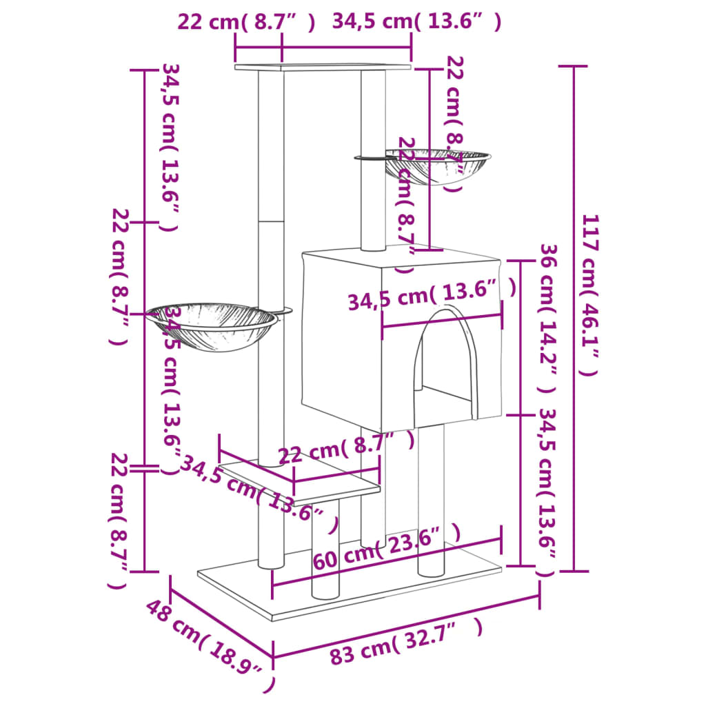 Škrabadlo pro kočky se sisalovými sloupky světle šedé 117 cm