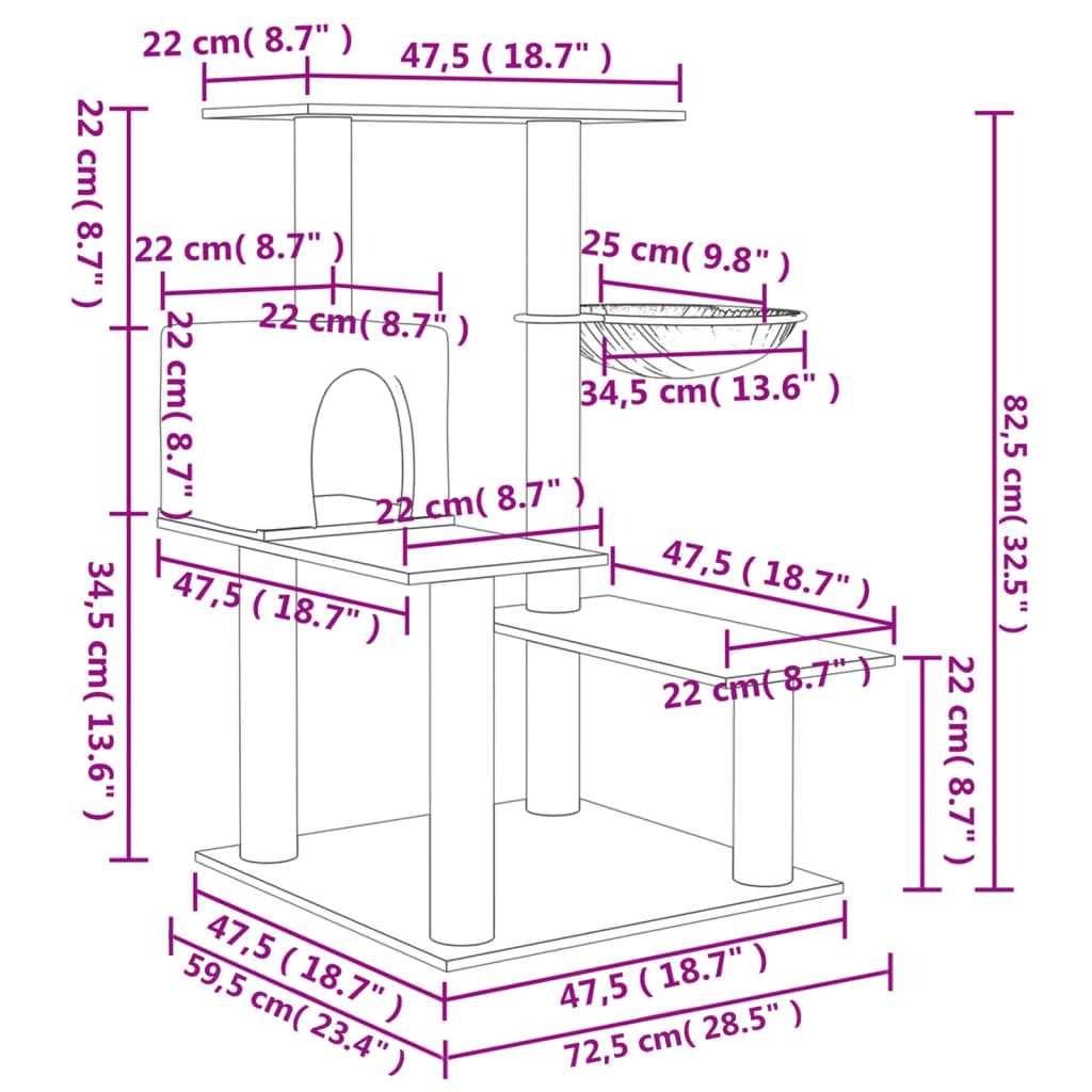Škrabadlo pro kočky se sisalovými sloupky krémové 82,5 cm
