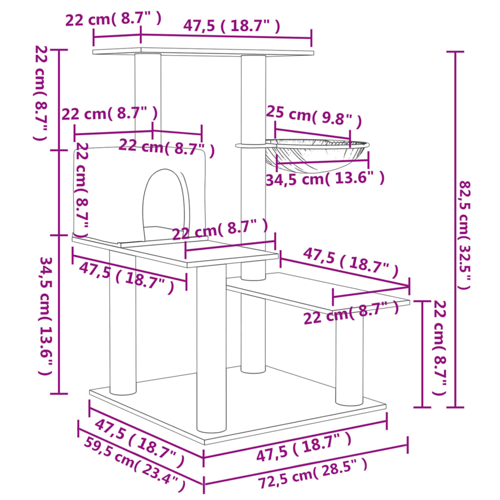Škrabadlo pro kočky se sisalovými sloupky tmavě šedé 82,5 cm