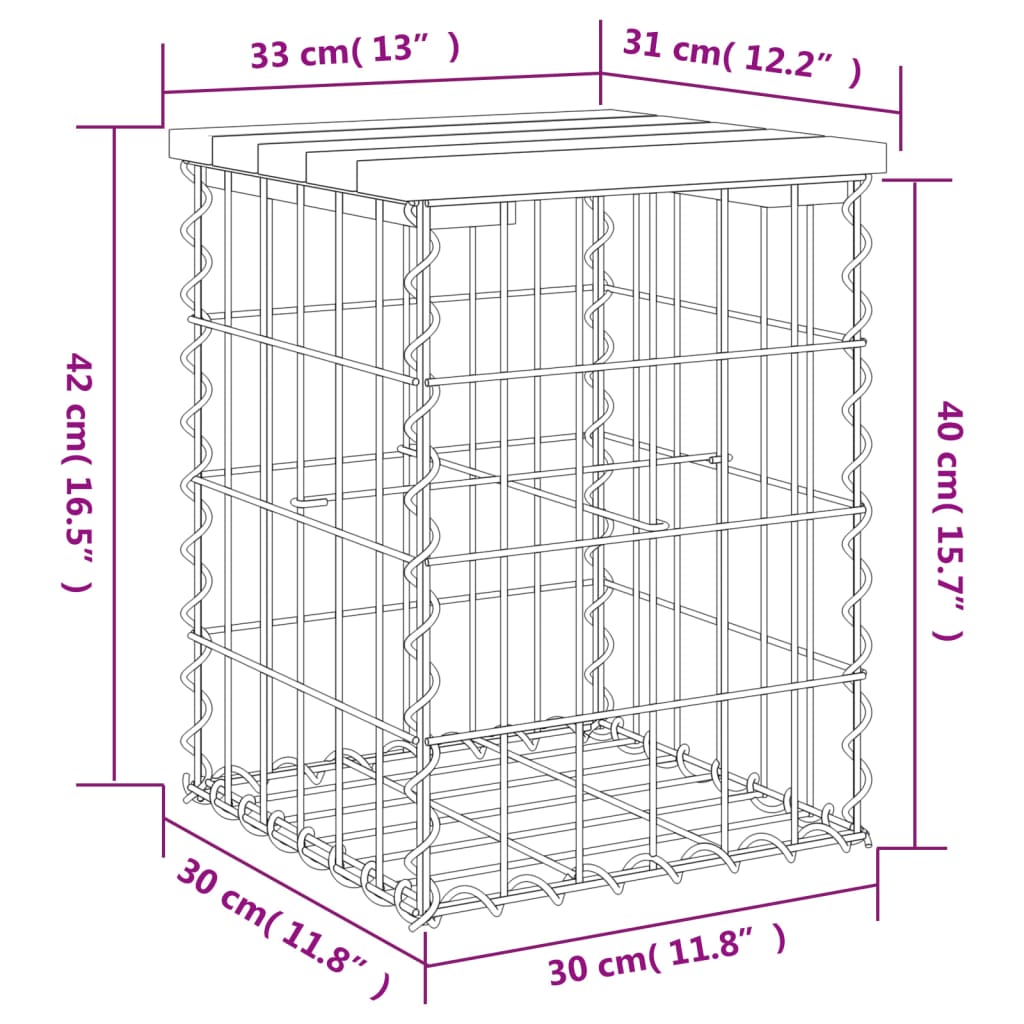 Zahradní lavice gabionový design 33x31x42 cm masivní borovice