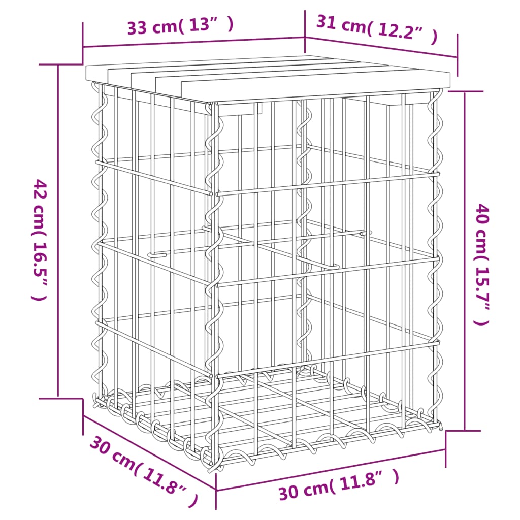 Zahradní lavice gabionový design 33 x 31 x 42 cm borové dřevo