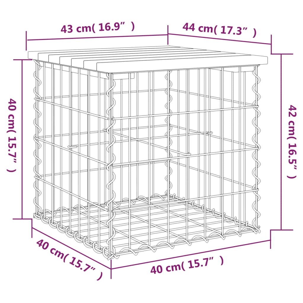 Zahradní lavice gabionový design 43 x 44 x 42 cm borové dřevo