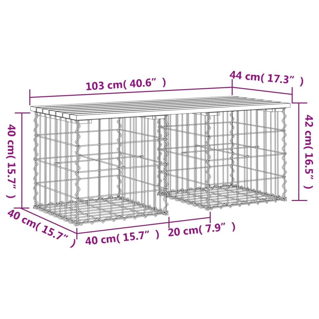 Zahradní lavice gabionový design 103x44x42 cm masivní borovice