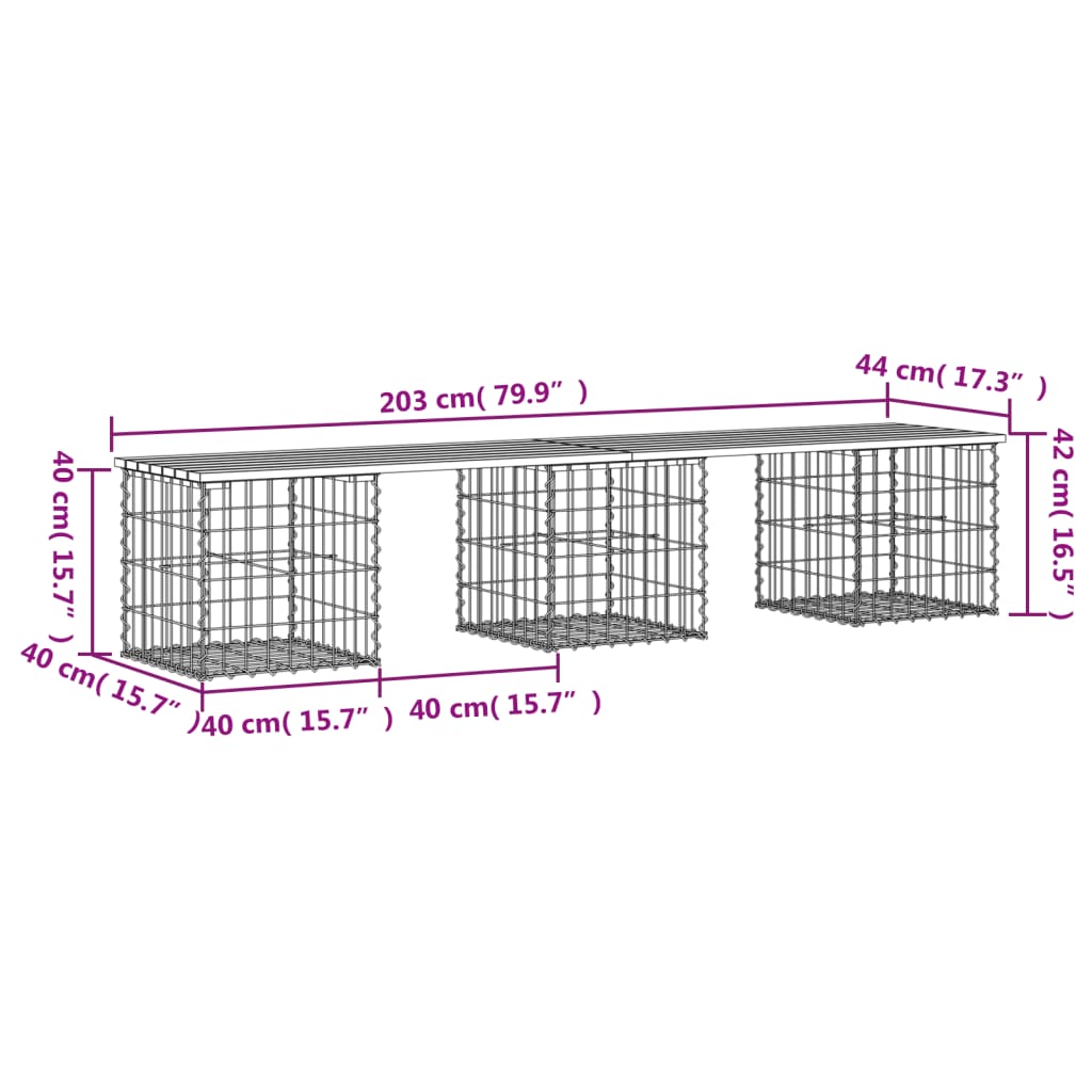 Zahradní lavice gabionový design 203 x 44 x 42 cm borové dřevo