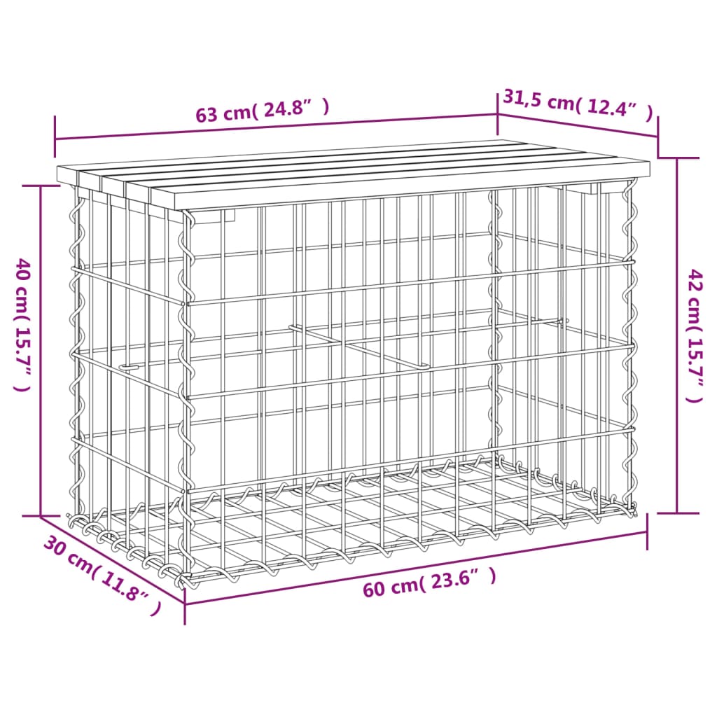 Zahradní lavice gabionový design 63 x 31,5 x 42 cm borové dřevo