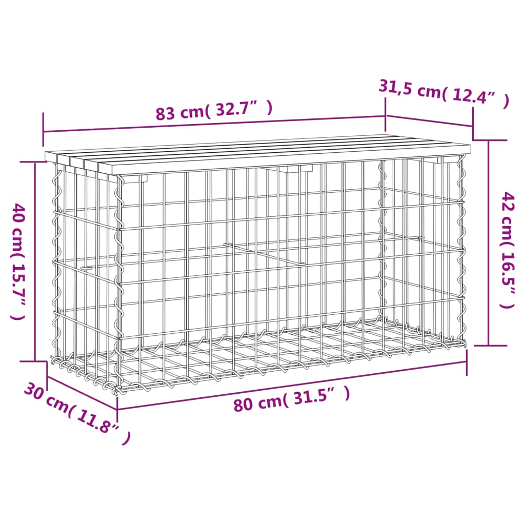 Zahradní lavice gabionový design 83x31,5x42 cm masivní borovice