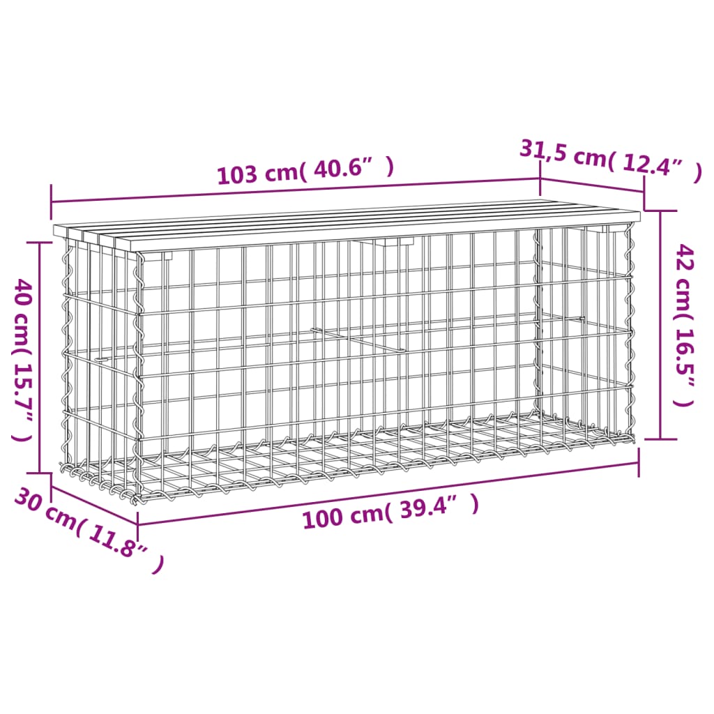 Zahradní lavice gabionový design 103x31,5x42cm masivní borovice