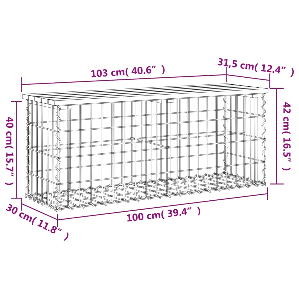 Zahradní lavice gabionový design 103x31,5x42 cm borové dřevo