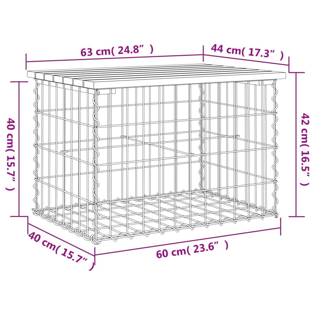 Zahradní lavice gabionový design 63 x 44 x 42 cm borové dřevo