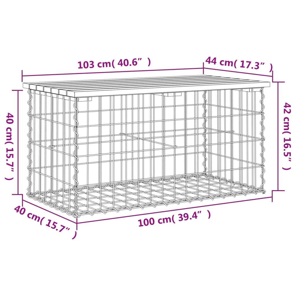 Zahradní lavice gabionový design 103x44x42 cm masivní borovice