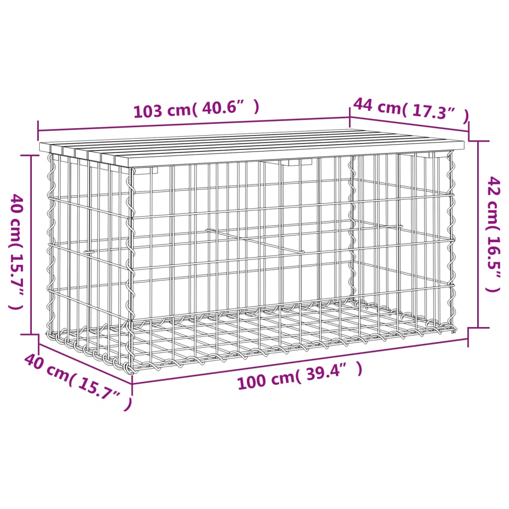 Zahradní lavice gabionový design 103 x 44 x 42 cm borové dřevo