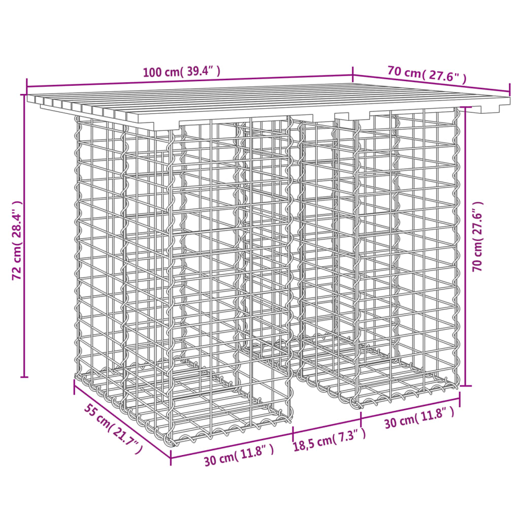 Zahradní lavice gabionový design 100 x 70 x 72 cm borové dřevo