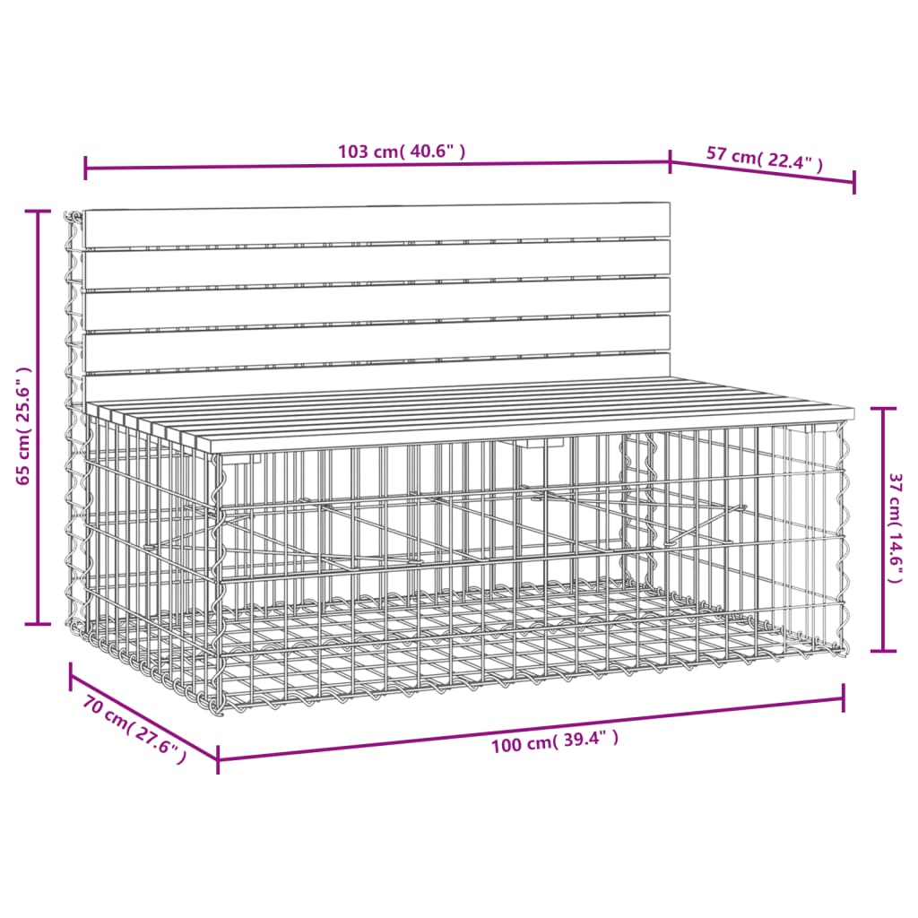 Zahradní lavice gabionový design 103 x 70 x 65 cm borové dřevo