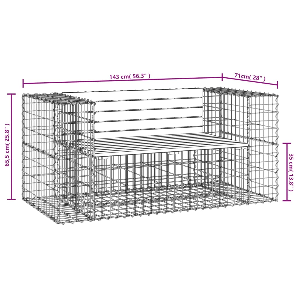 Zahradní lavice gabionový design 143x71x65,5 cm borové dřevo