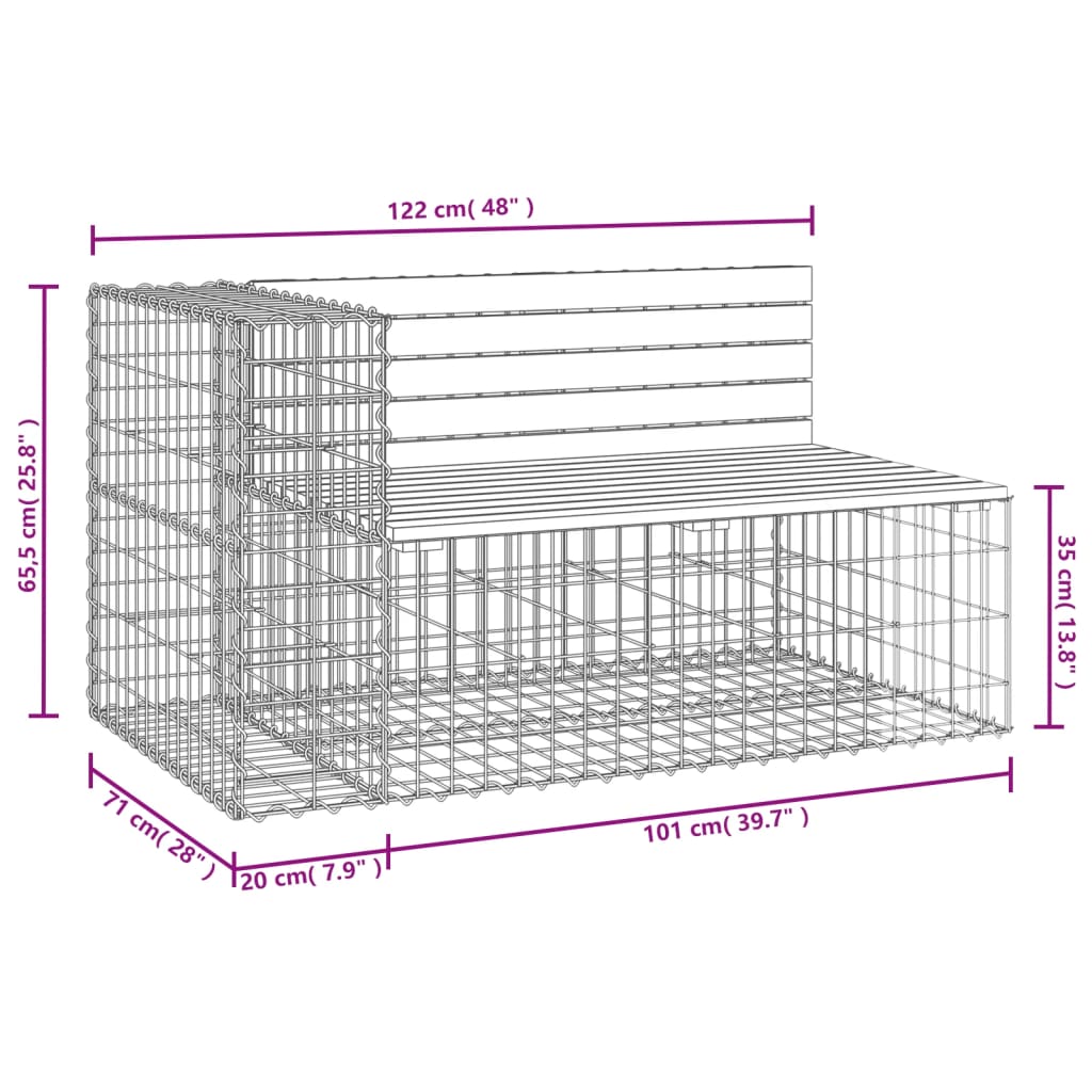Zahradní lavice gabionový design 122x71x65,5 cm borové dřevo