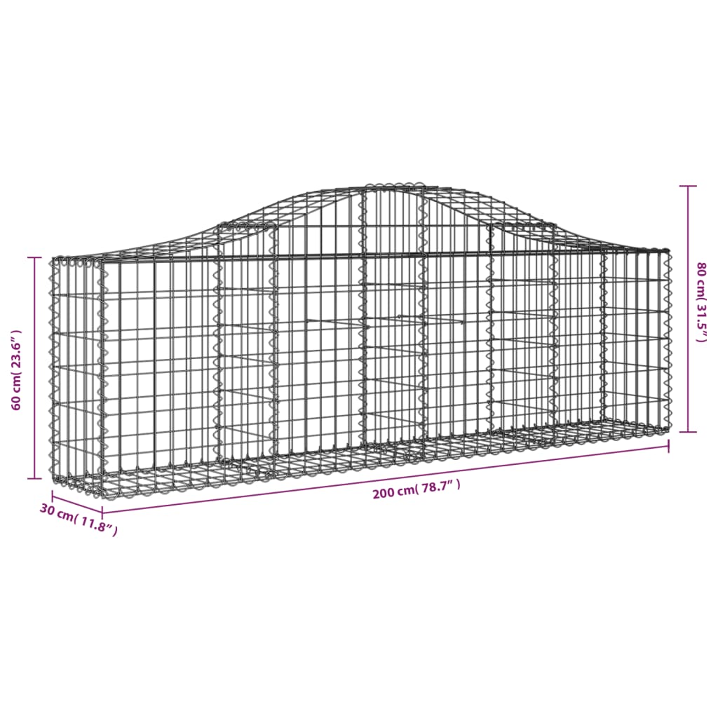 Klenuté gabionové koše 4 ks 200x30x60/80 cm pozinkované železo