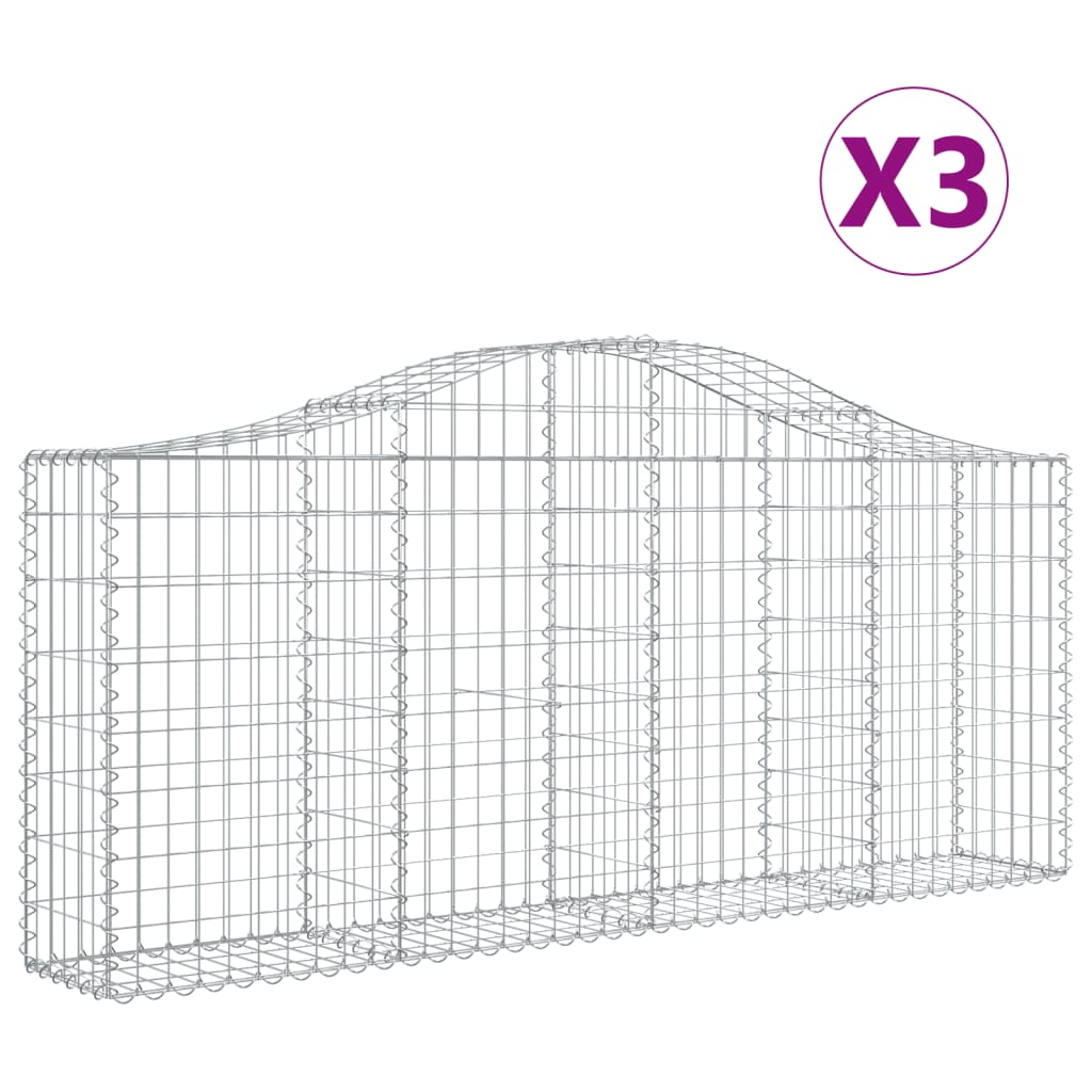 Klenuté gabionové koše 3 ks 200x30x80/100 cm pozinkované železo
