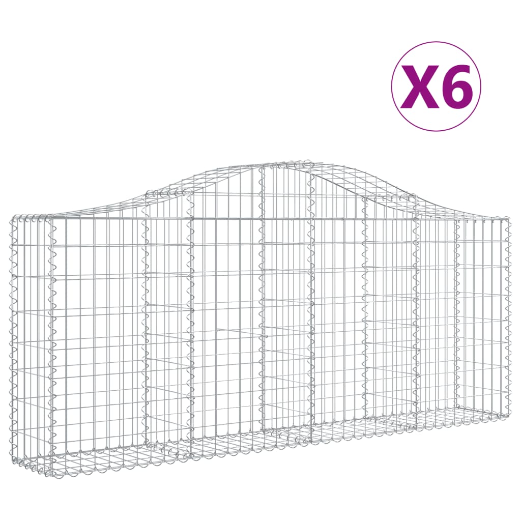 Klenuté gabionové koše 6 ks 200x30x80/100 cm pozinkované železo