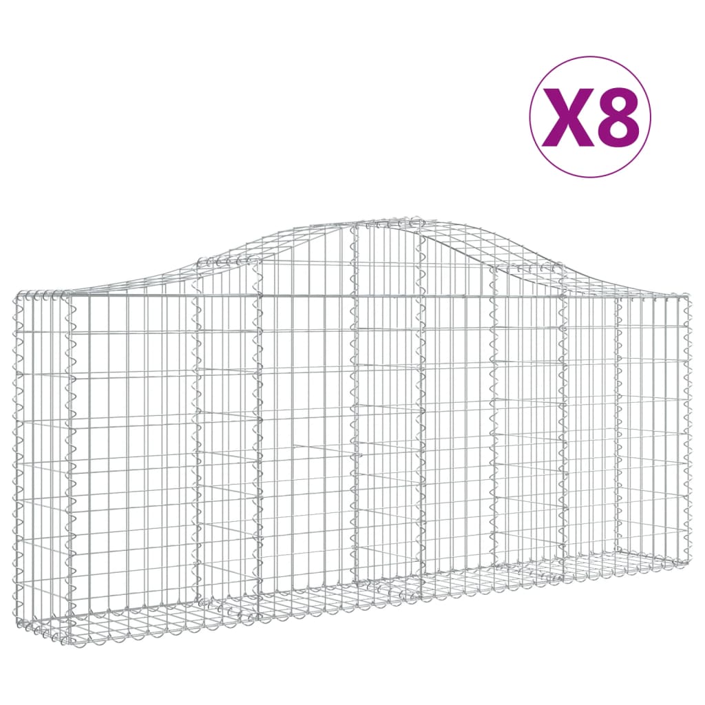 Klenuté gabionové koše 8 ks 200x30x80/100 cm pozinkované železo