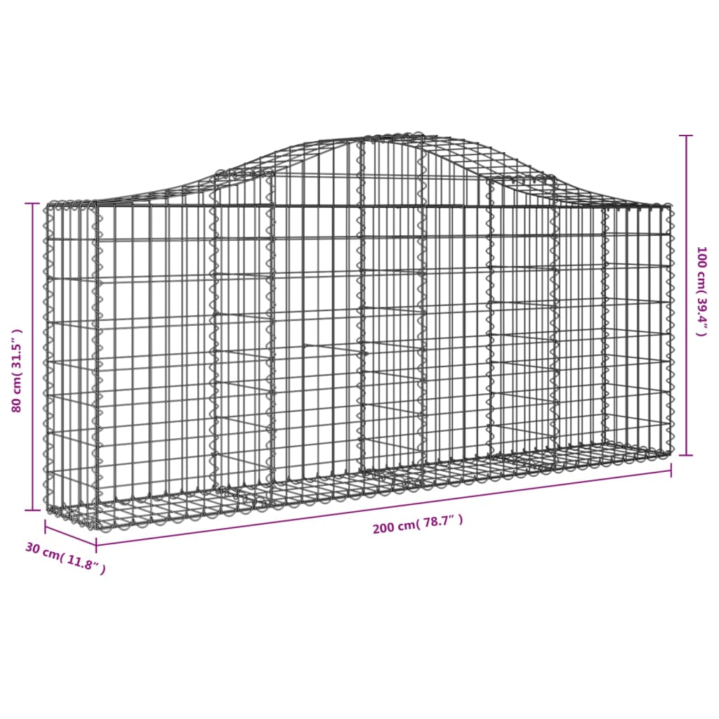 Klenuté gabionové koše 8 ks 200x30x80/100 cm pozinkované železo
