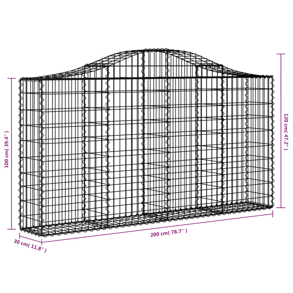 Klenuté gabionové koše 4 ks 200x30x100/120cm pozinkované železo