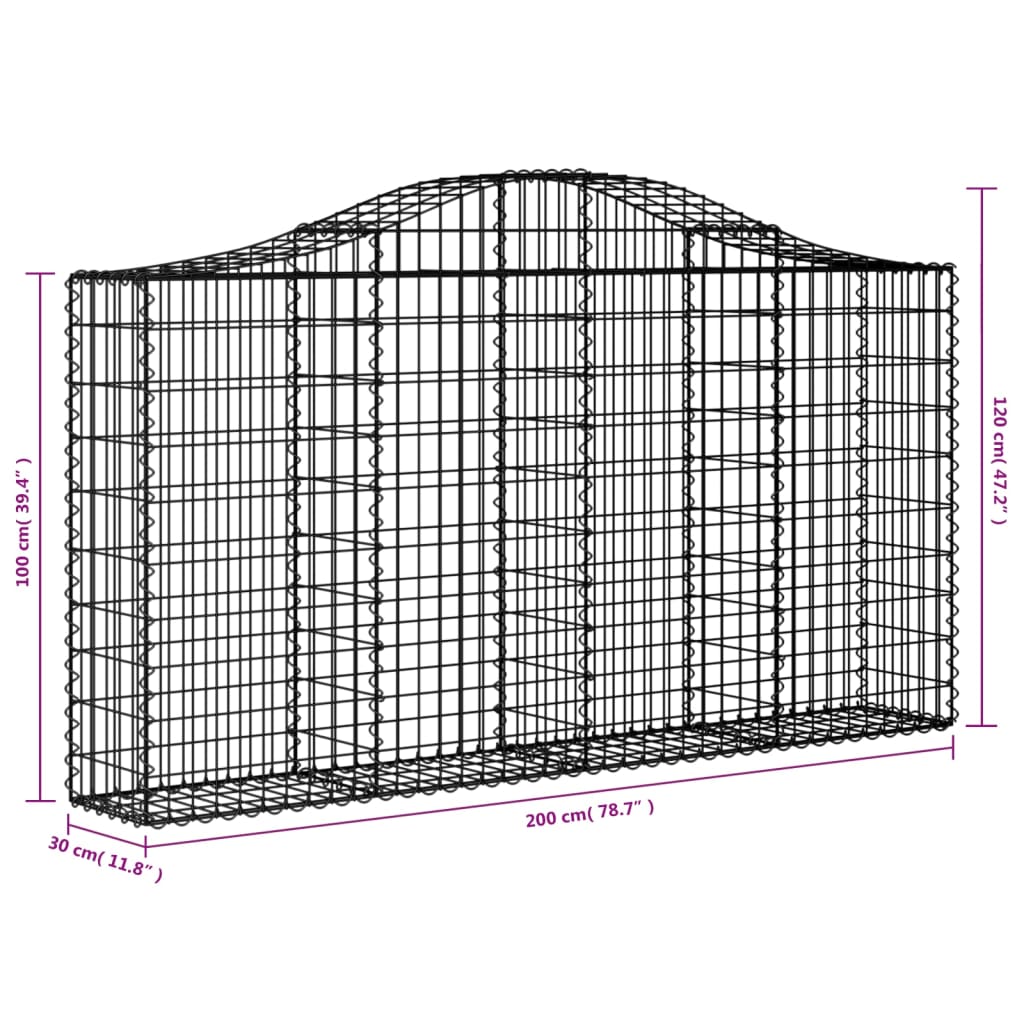 Klenuté gabionové koše 6 ks 200x30x100/120cm pozinkované železo