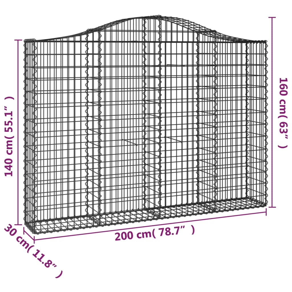 Klenuté gabionové koše 3 ks 200x30x140/160cm pozinkované železo