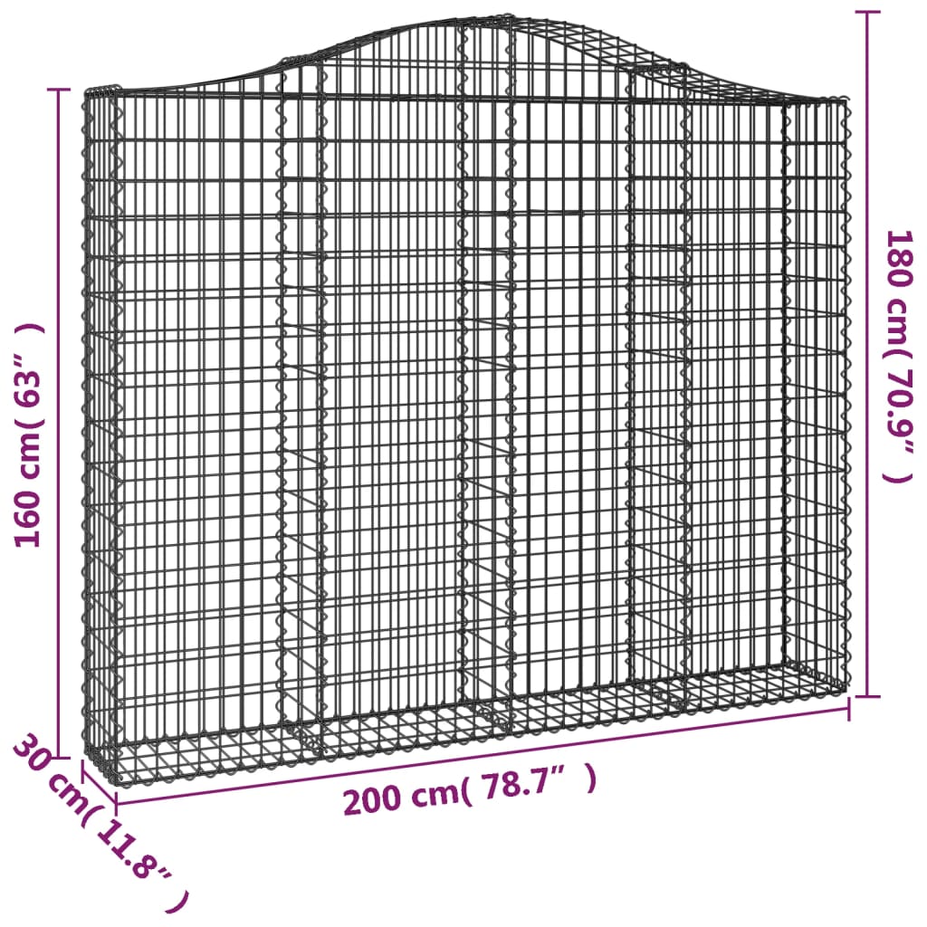 Klenuté gabionové koše 4 ks 200x30x160/180cm pozinkované železo