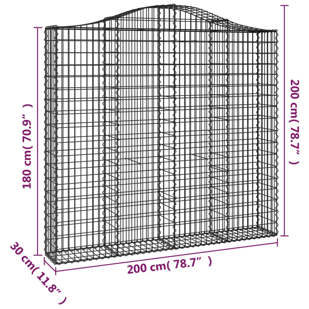 Klenuté gabionové koše 4 ks 200x30x180/200cm pozinkované železo