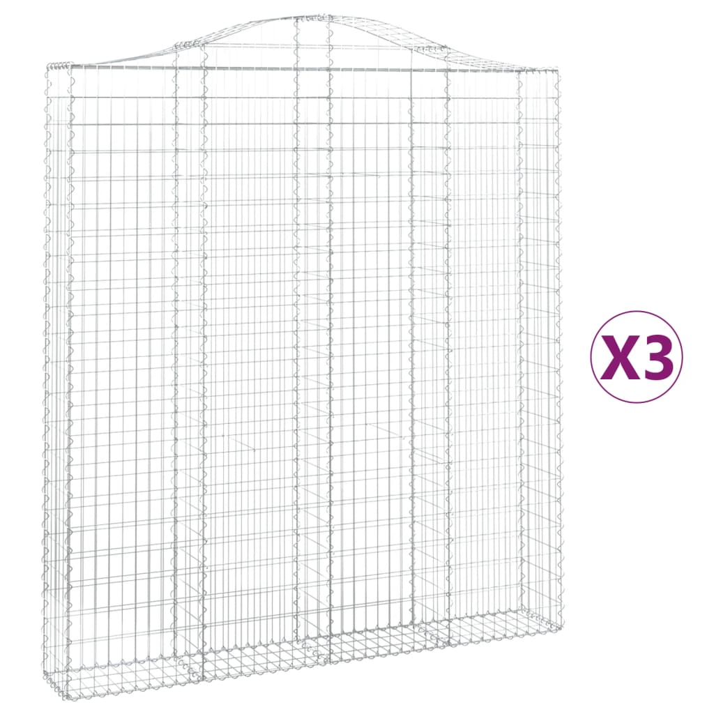 Klenuté gabionové koše 3 ks 200x30x220/240cm pozinkované železo