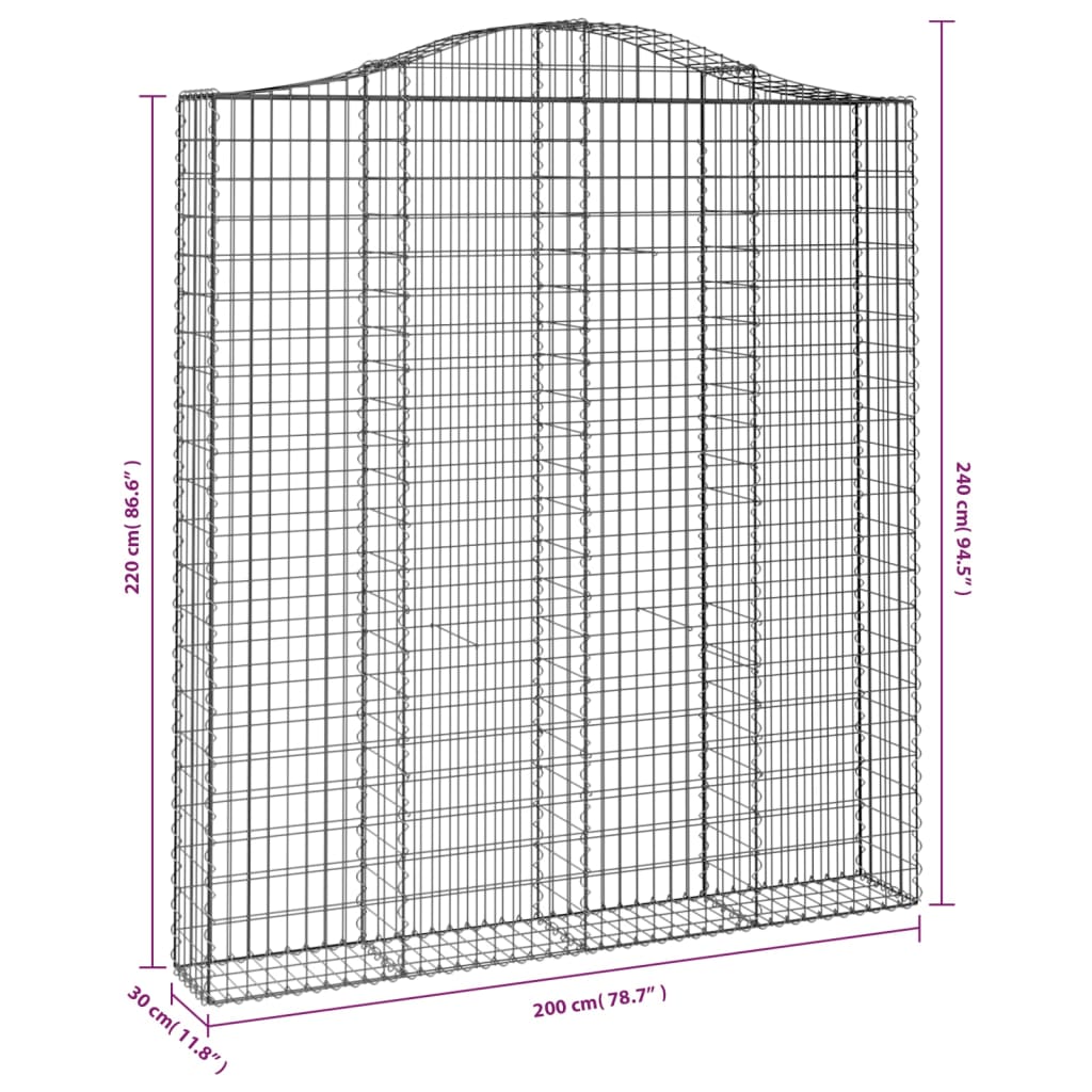 Klenuté gabionové koše 3 ks 200x30x220/240cm pozinkované železo