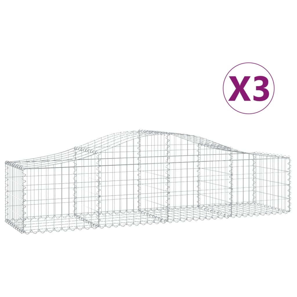 Klenuté gabionové koše 3 ks 200x50x40/60 cm pozinkované železo