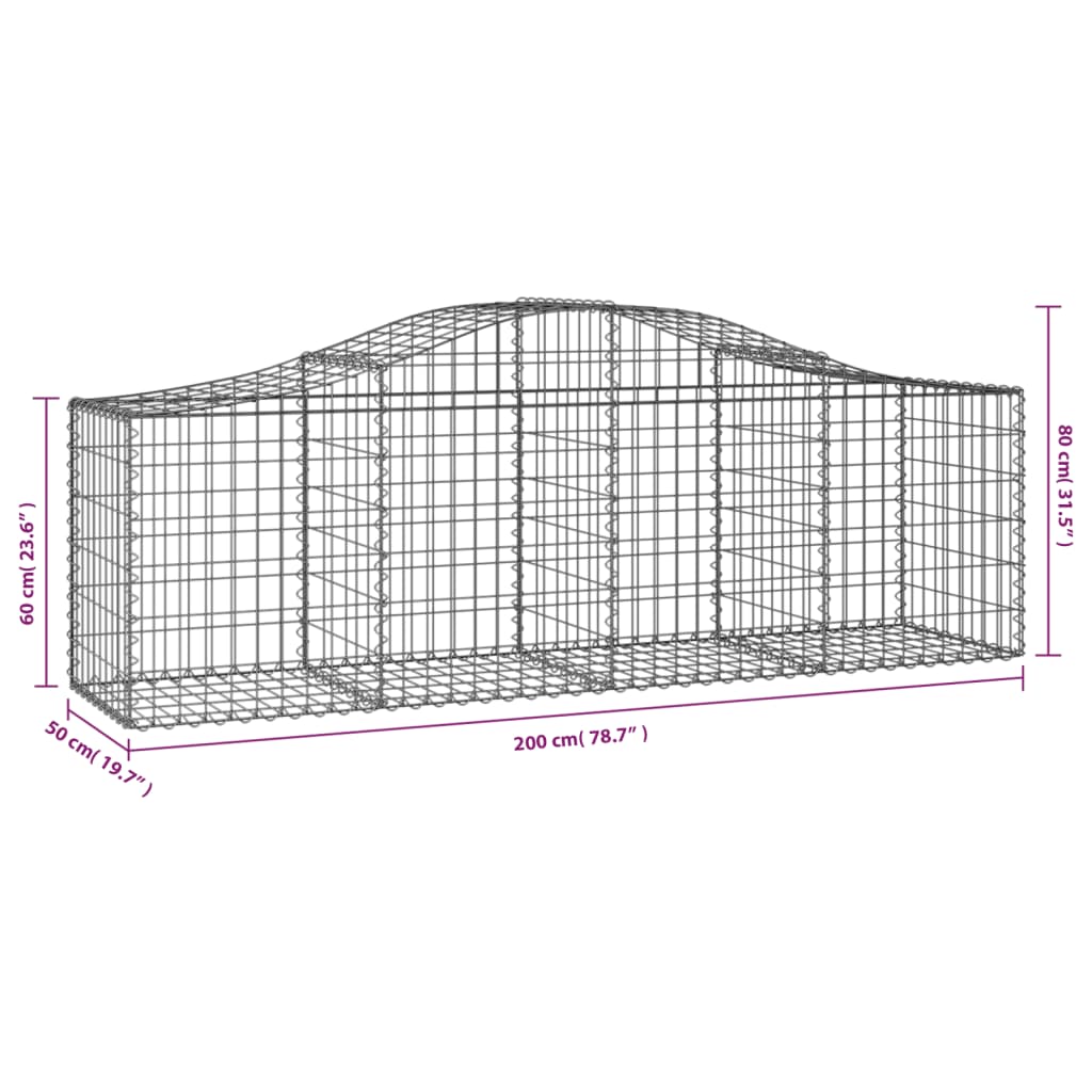 Klenuté gabionové koše 3 ks 200x50x60/80 cm pozinkované železo