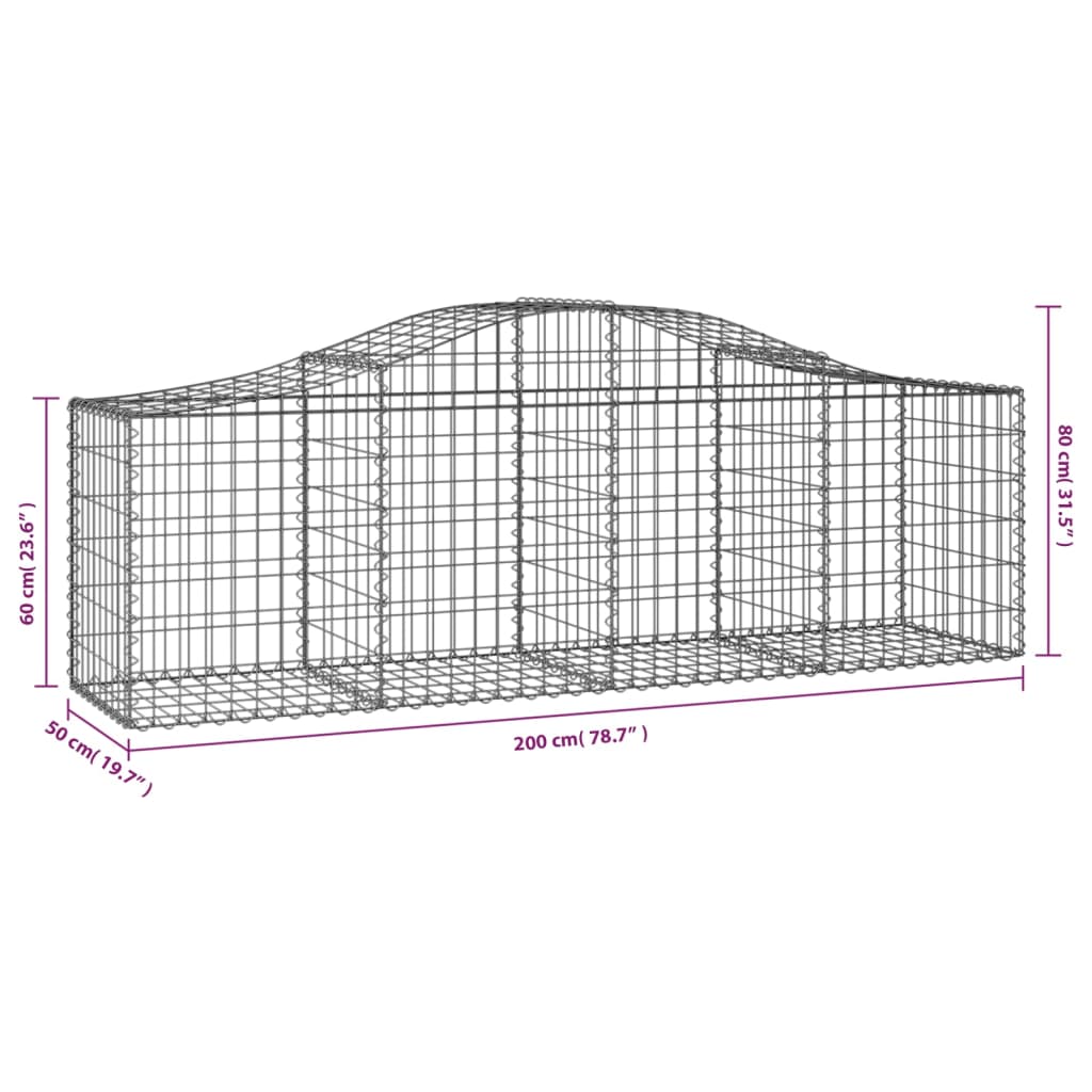 Klenuté gabionové koše 4 ks 200x50x60/80 cm pozinkované železo