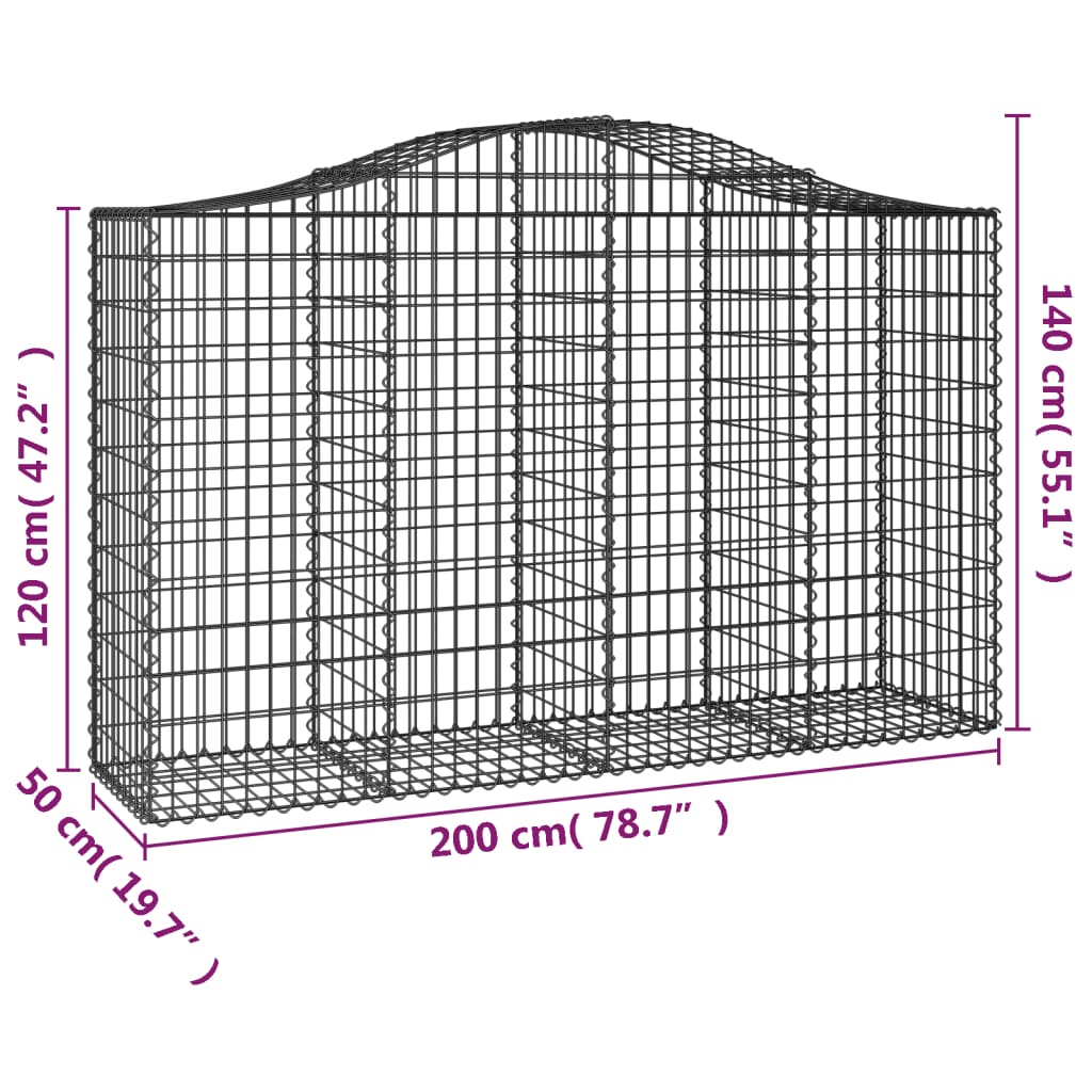 Klenuté gabionové koše 3 ks 200x50x120/140cm pozinkované železo