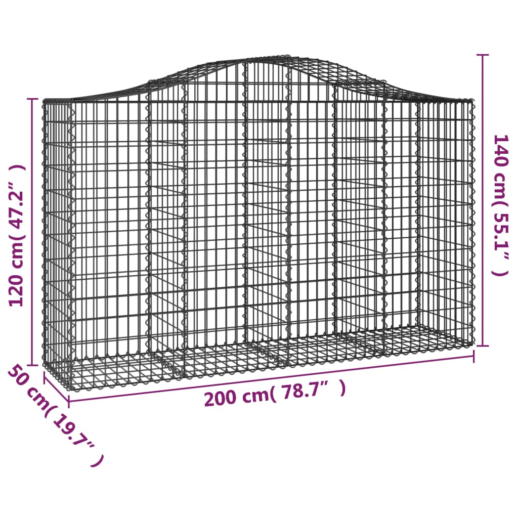 Klenuté gabionové koše 4 ks 200x50x120/140cm pozinkované železo