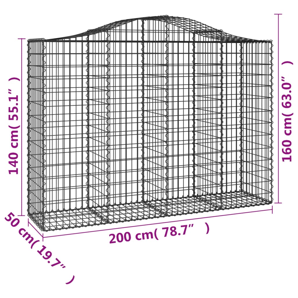Klenuté gabionové koše 4 ks 200x50x140/160cm pozinkované železo