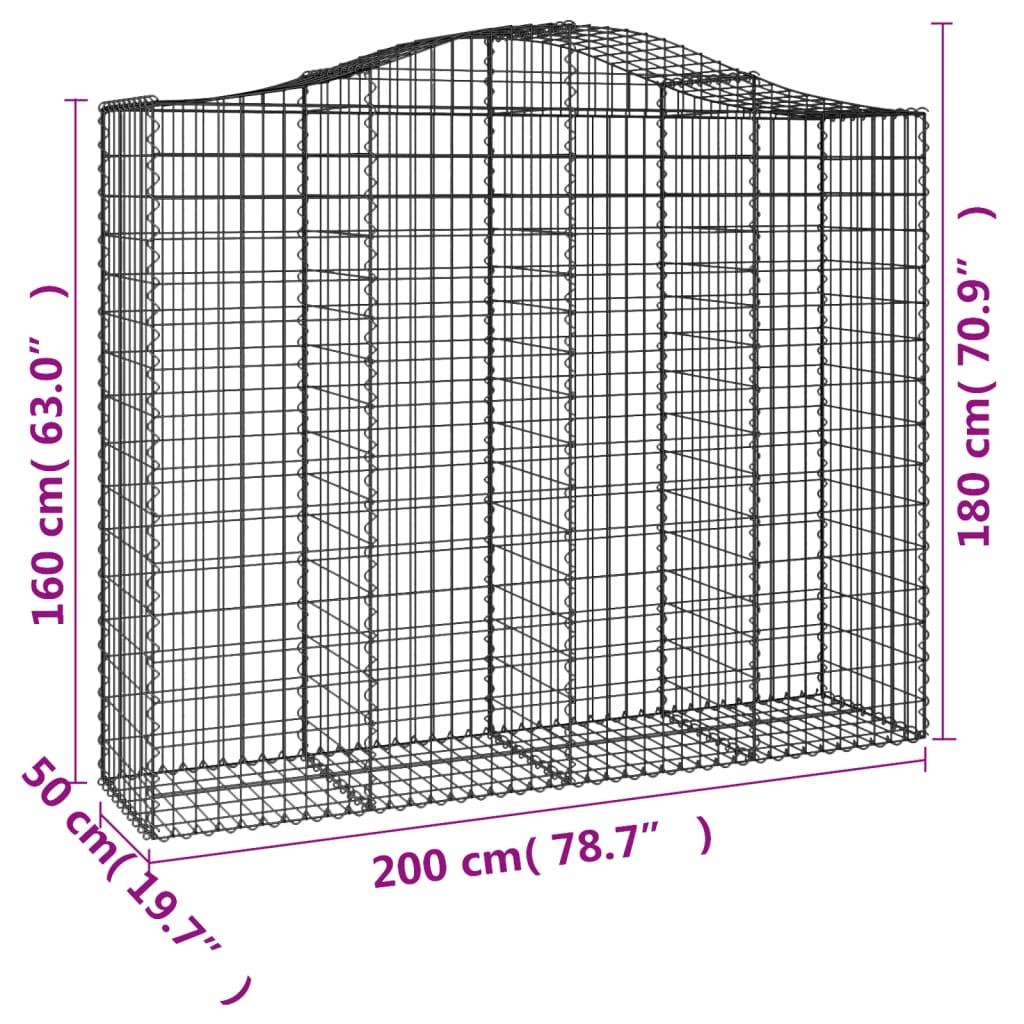 Klenuté gabionové koše 2 ks 200x50x160/180cm pozinkované železo