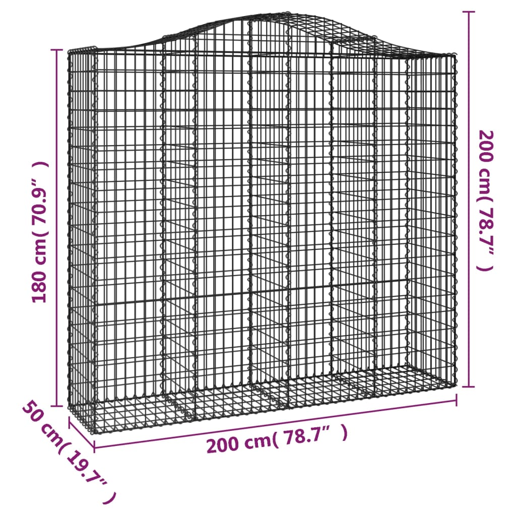 Klenuté gabionové koše 2 ks 200x50x180/200cm pozinkované železo
