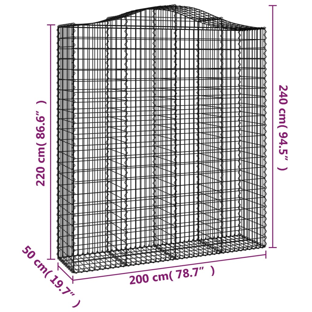 Klenuté gabionové koše 2 ks 200x50x220/240cm pozinkované železo