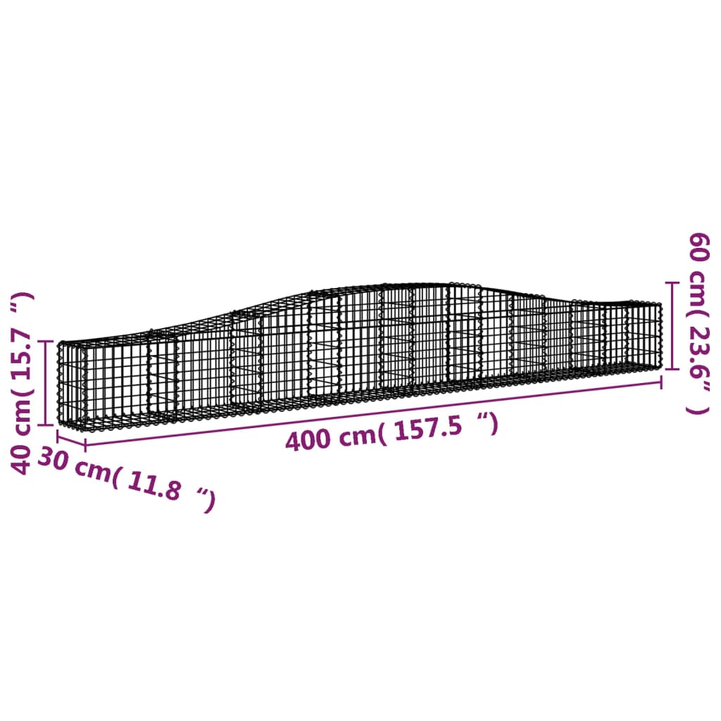 Klenuté gabionové koše 5 ks 400x30x40/60 cm pozinkované železo