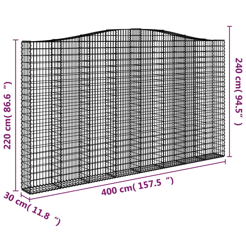 Klenuté gabionové koše 2 ks 400x30x220/240cm pozinkované železo