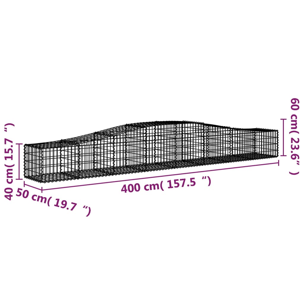 Klenuté gabionové koše 5 ks 400x50x40/60 cm pozinkované železo