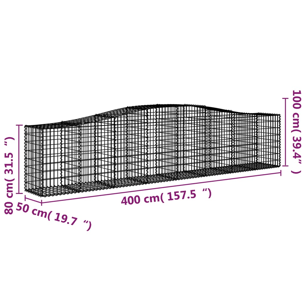 Klenuté gabionové koše 3 ks 400x50x80/100 cm pozinkované železo