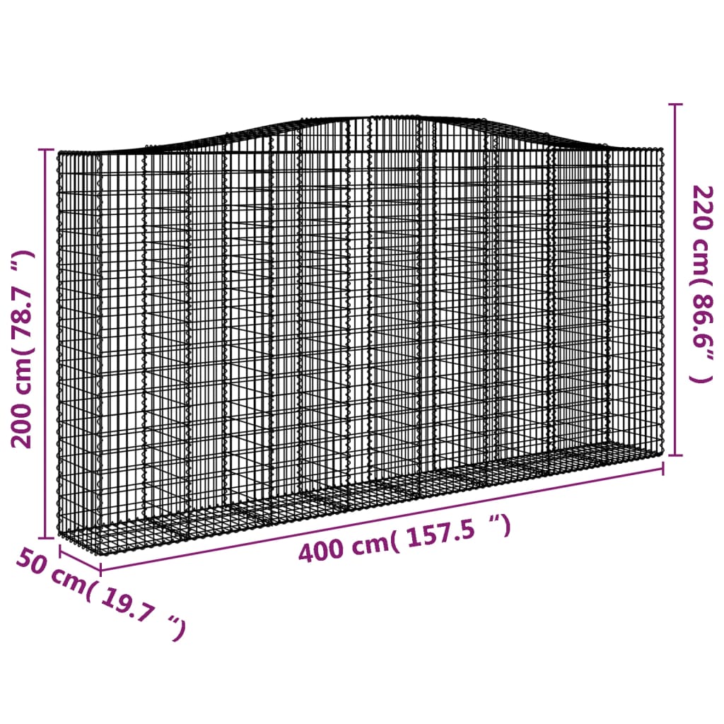 Klenuté gabionové koše 2 ks 400x50x200/220cm pozinkované železo