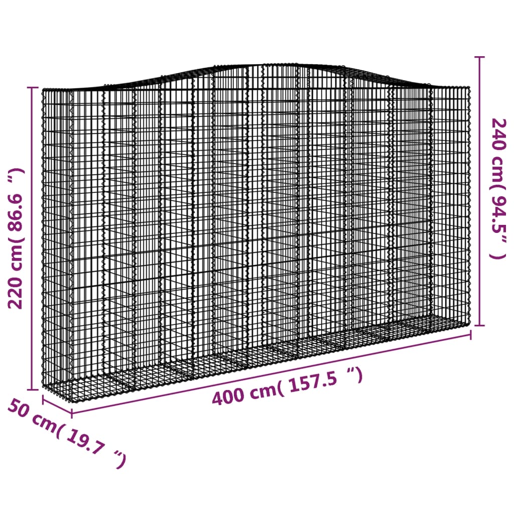 Klenuté gabionové koše 2 ks 400x50x220/240cm pozinkované železo