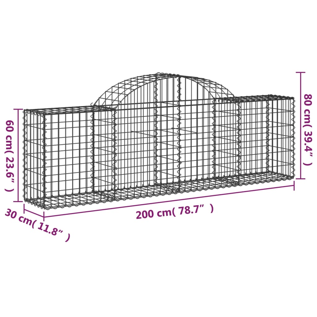 Klenuté gabionové koše 5 ks 200x30x60/80 cm pozinkované železo