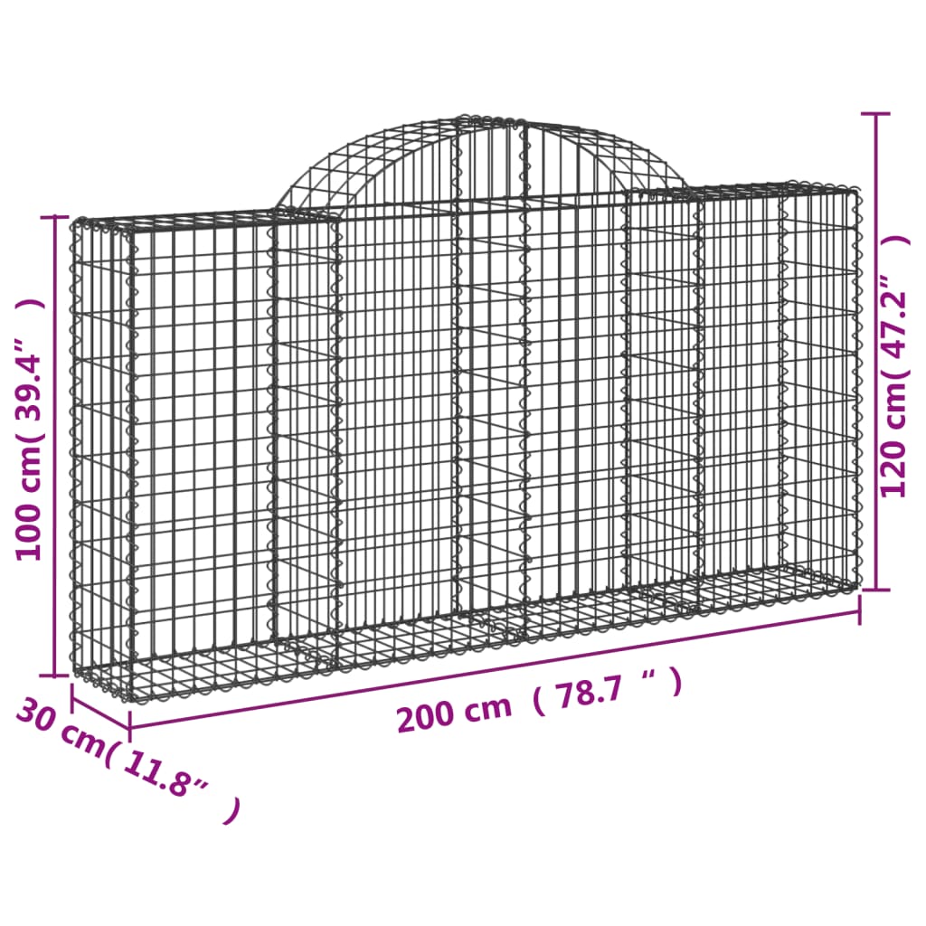 Klenuté gabionové koše 2 ks 200x30x100/120cm pozinkované železo