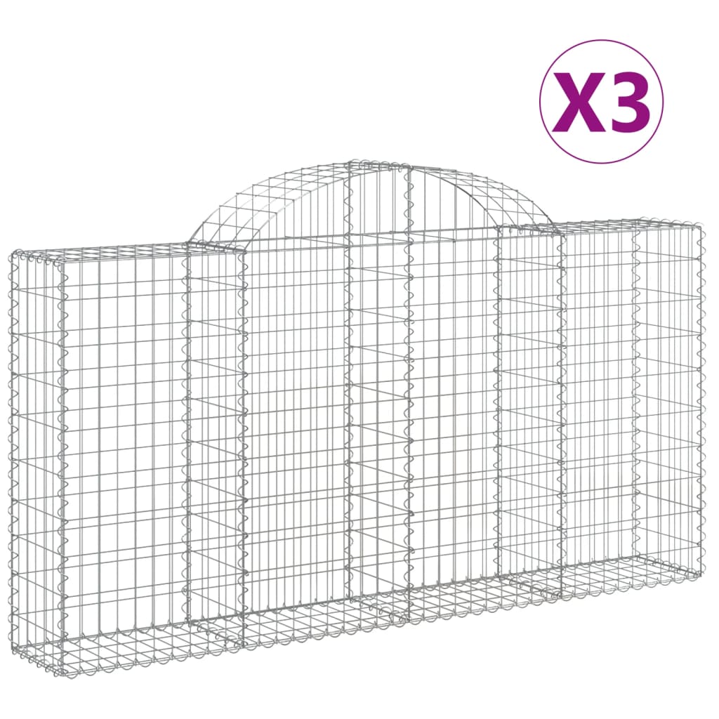 Klenuté gabionové koše 3 ks 200x30x100/120cm pozinkované železo