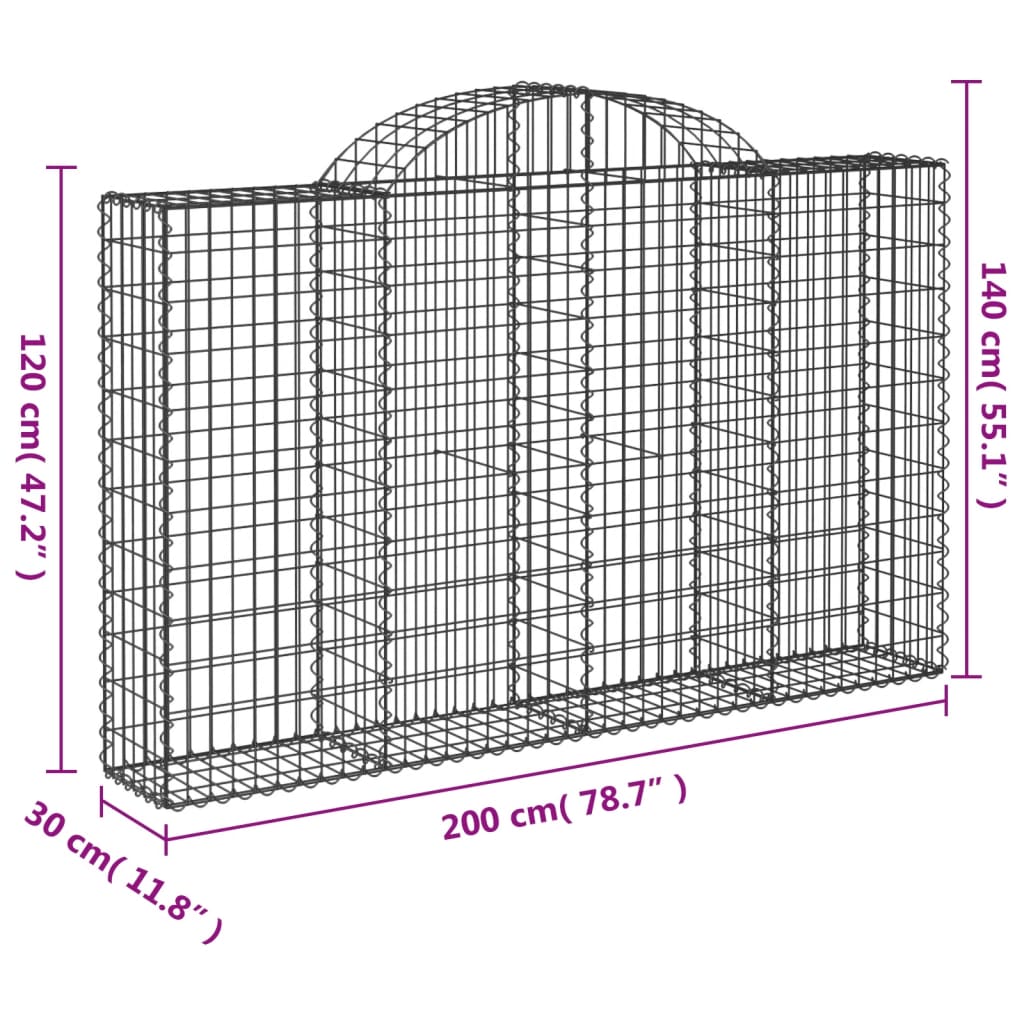 Klenuté gabionové koše 2 ks 200x30x120/140cm pozinkované železo